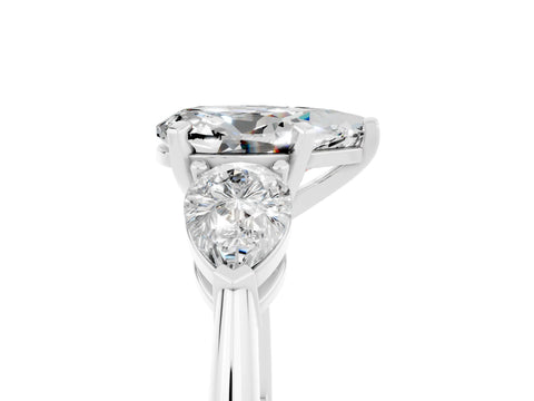 White gold Three-Stone Pear Cut Moissanite Ring with Pear Side Stones and Four-Prong Setting_5