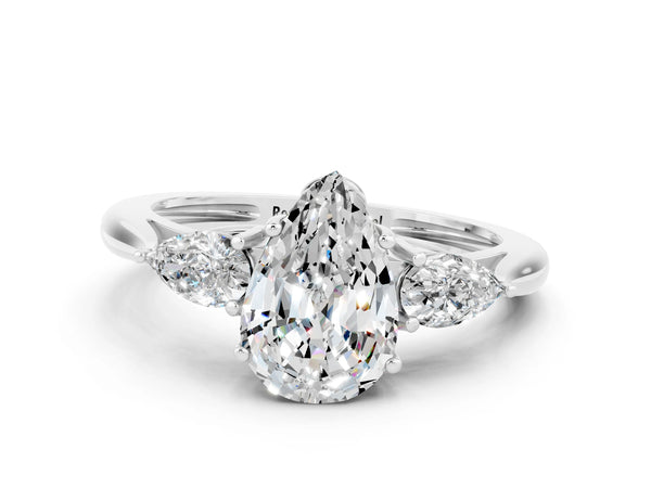 White gold Three-Stone Pear Cut Moissanite Ring with Pear  Side Stones in Four-Prong Setting