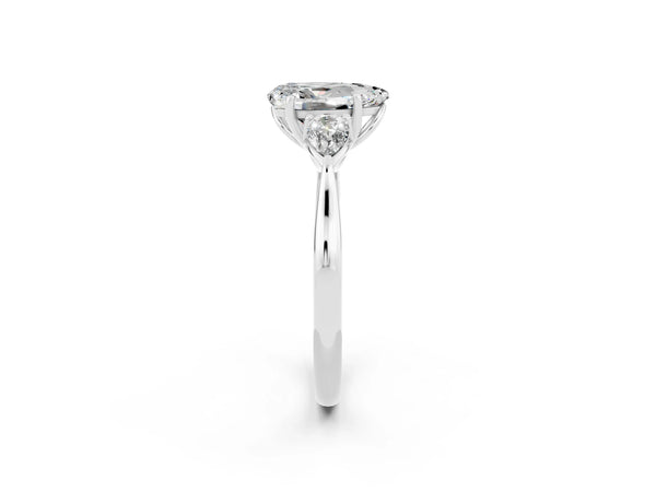 White gold Three-Stone Pear Cut Moissanite Ring with Pear  Side Stones in Four-Prong Setting