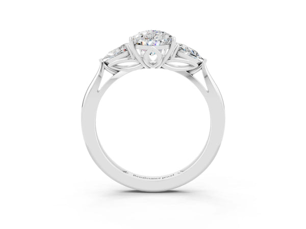 White gold Three-Stone Pear Cut Moissanite Ring with Pear  Side Stones in Four-Prong Setting