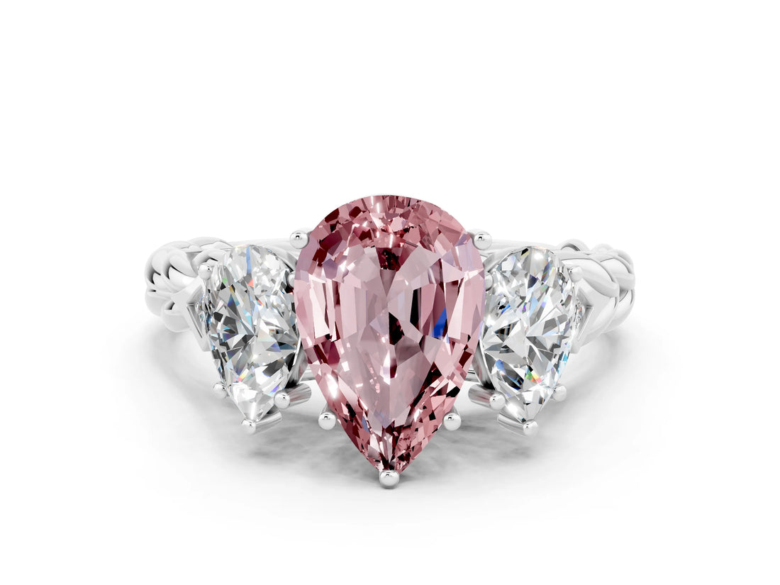 White gold Three-Stone Pear Cut Morganite Braided Band Ring with Four-Prong Setting_12