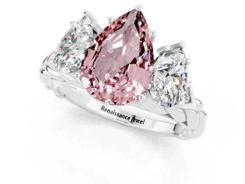 White gold Three-Stone Pear Cut Morganite Braided Band Ring with Four-Prong Setting_13