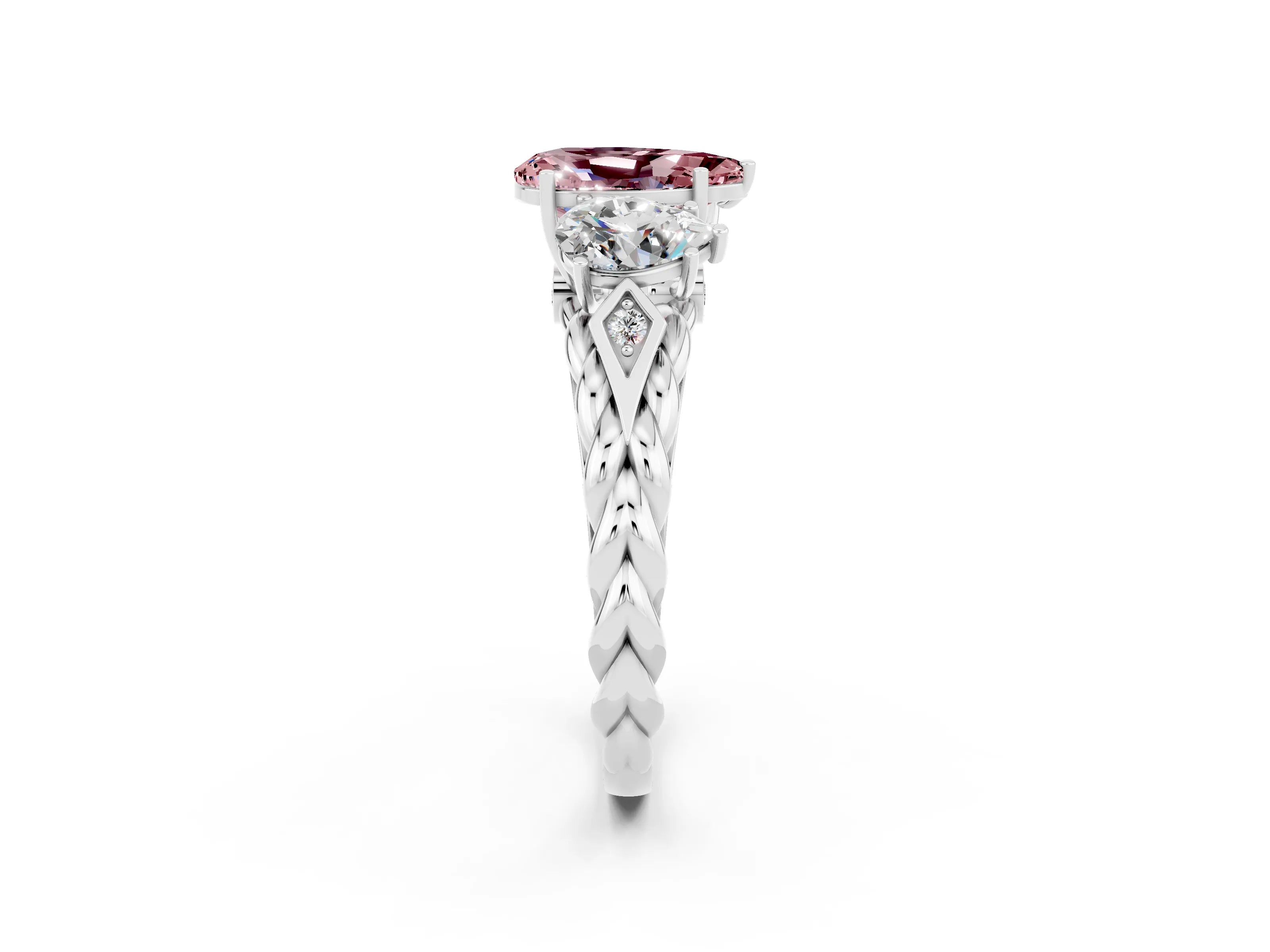 White gold Three-Stone Pear Cut Morganite Braided Band Ring with Four-Prong Setting_14