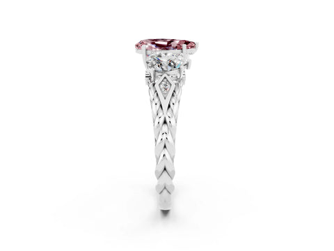 White gold Three-Stone Pear Cut Morganite Braided Band Ring with Four-Prong Setting_14