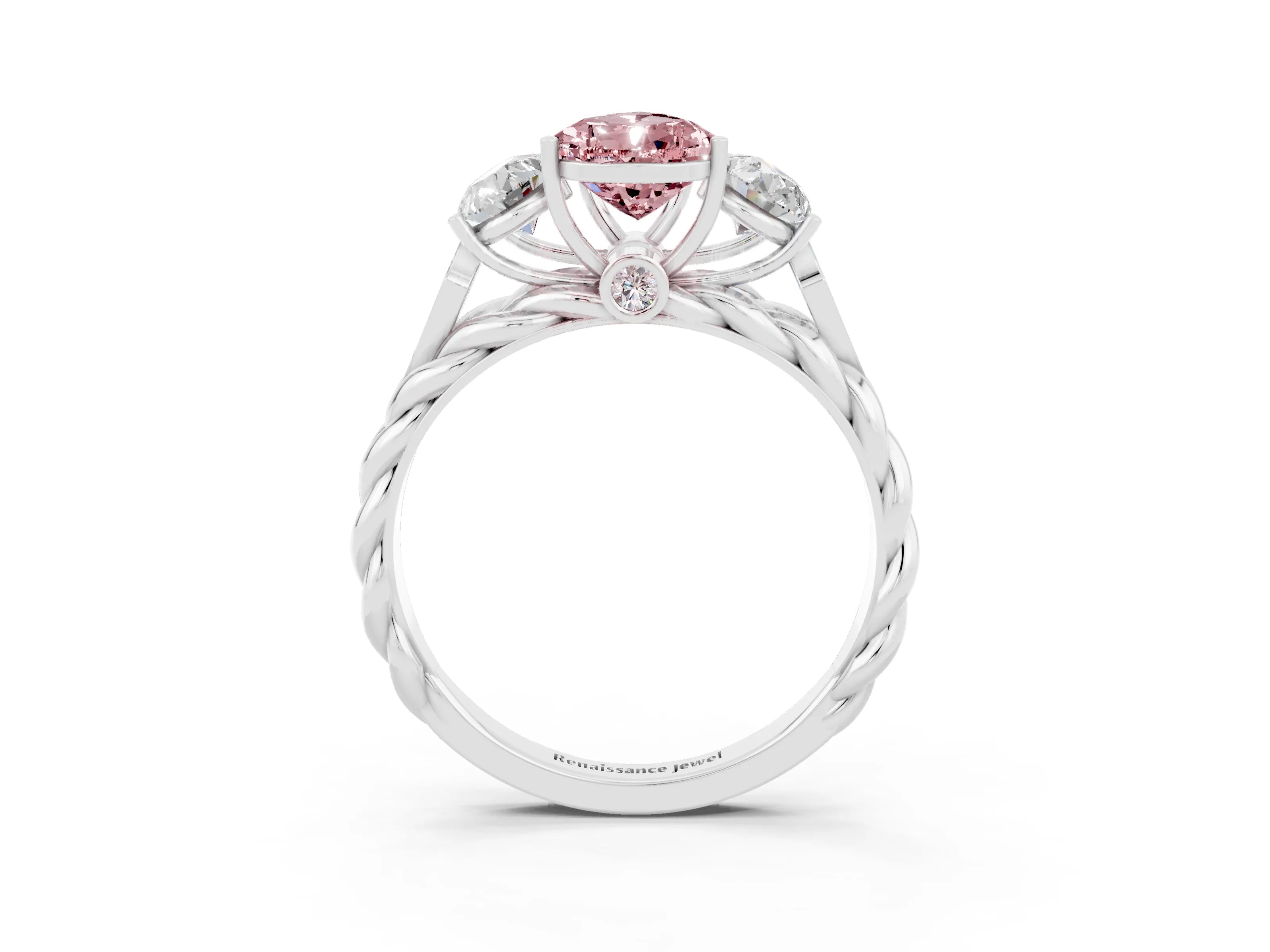 White gold Three-Stone Pear Cut Morganite Braided Band Ring with Four-Prong Setting_15