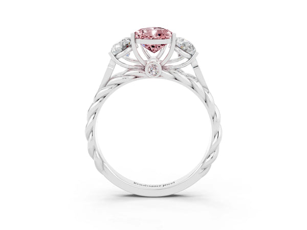 White gold Three-Stone Pear Cut Morganite Braided Band Ring with Four-Prong Setting