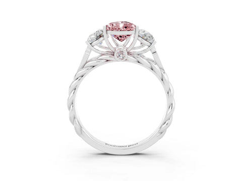 White gold Three-Stone Pear Cut Morganite Braided Band Ring with Four-Prong Setting_15