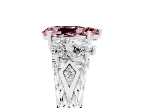 White gold Three-Stone Pear Cut Morganite Braided Band Ring with Four-Prong Setting_17