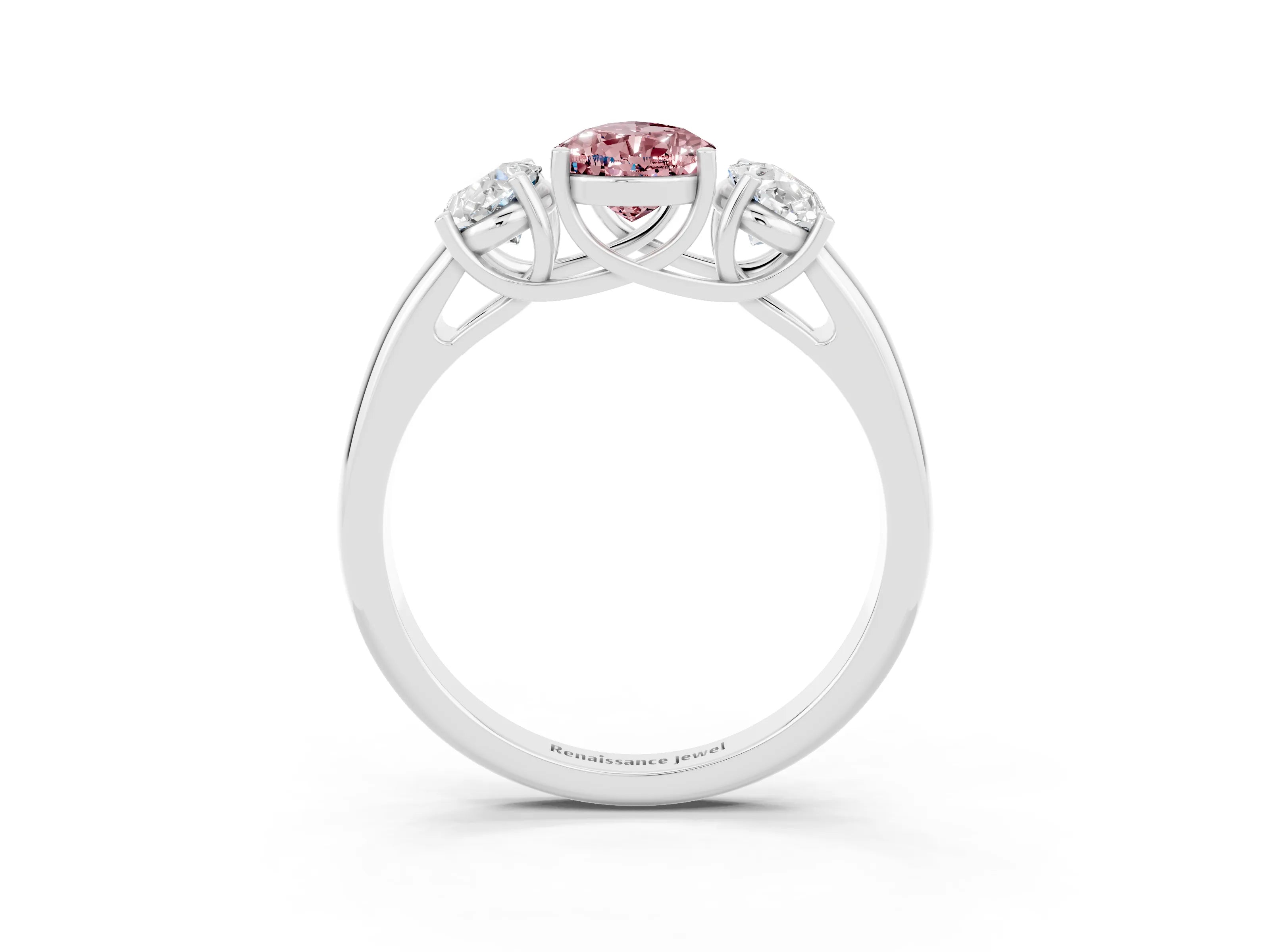 White gold Three-Stone Pear Cut Morganite Engagement Ring with Prong Setting_3