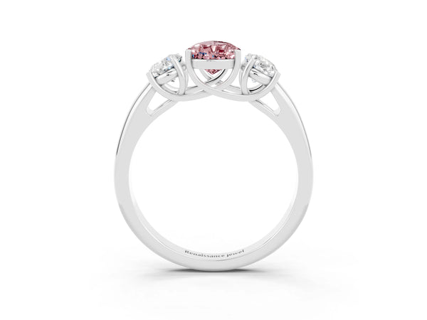 Silver Three-Stone Pear Cut Morganite Engagement Ring with Prong Setting