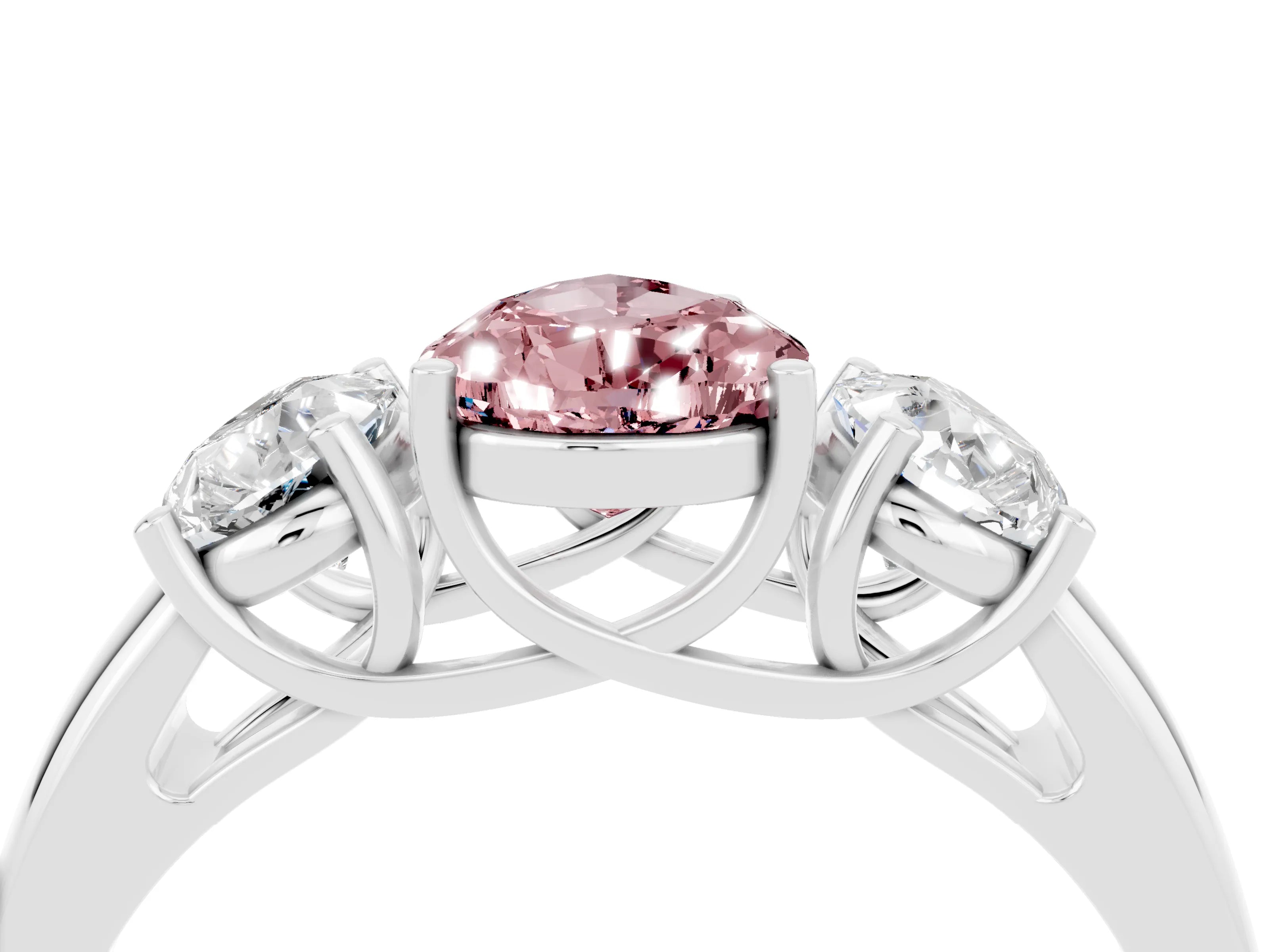 White gold Three-Stone Pear Cut Morganite Engagement Ring with Prong Setting_4