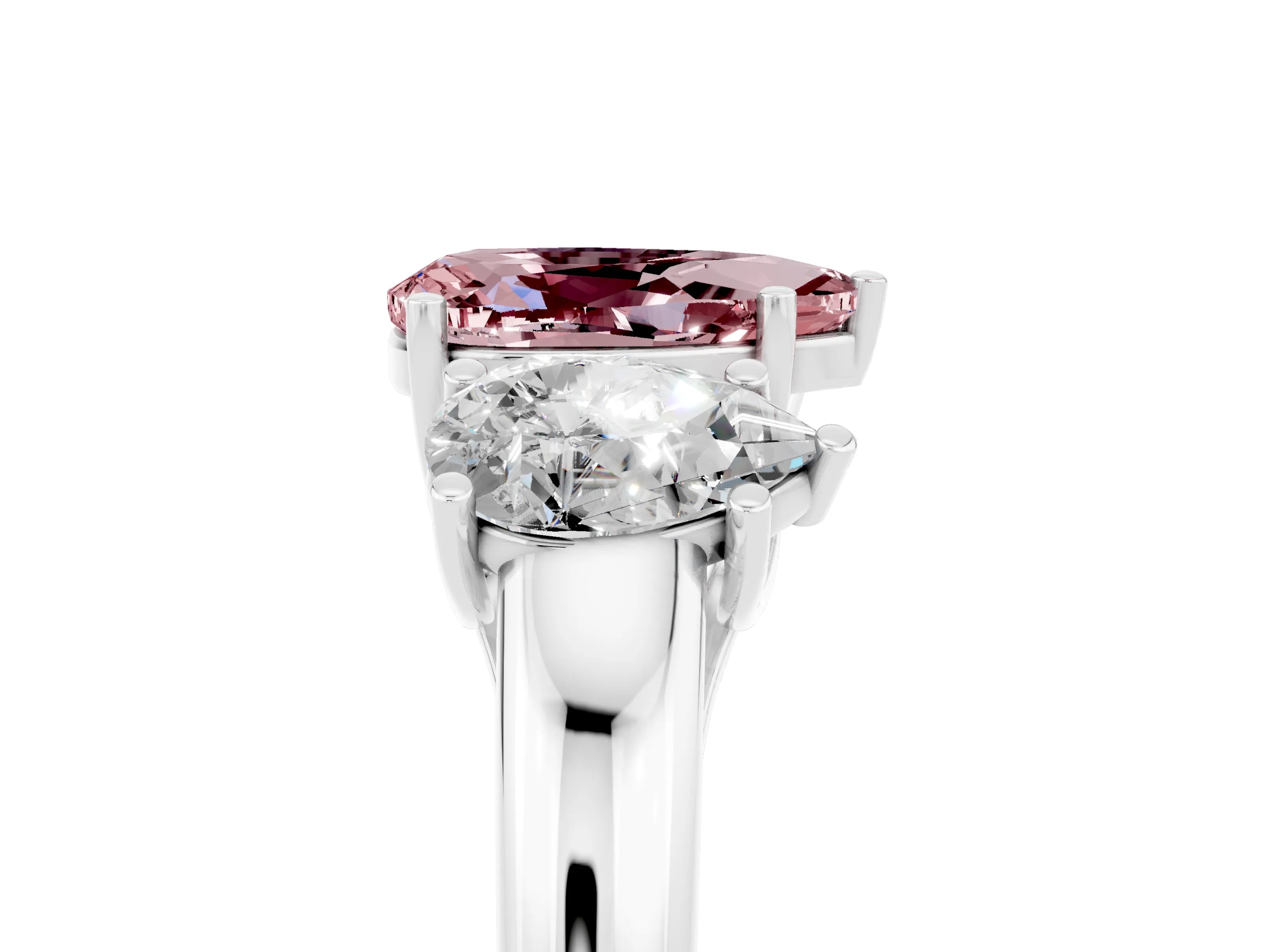 White gold Three-Stone Pear Cut Morganite Engagement Ring with Prong Setting_5