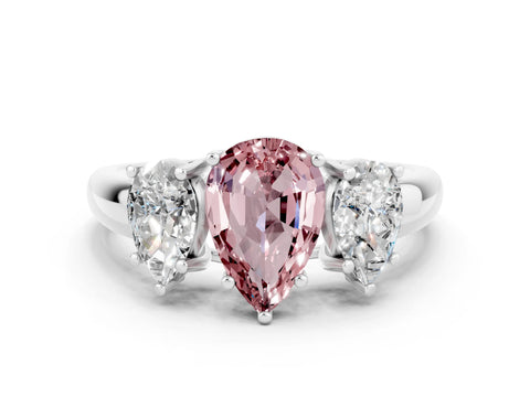 White gold Three-Stone Pear Cut Morganite Engagement Ring with Prong Setting