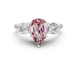 White gold Three-Stone Pear Cut Morganite Pavé Band with Four-Prong Setting
