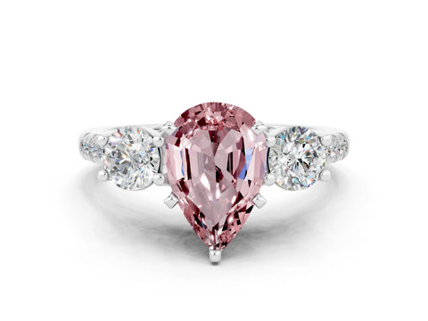 White gold Three-Stone Pear Cut Morganite Pavé Band with Four-Prong Setting