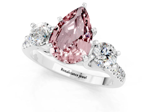 White gold Three-Stone Pear Cut Morganite Pavé Band with Four-Prong Setting_1