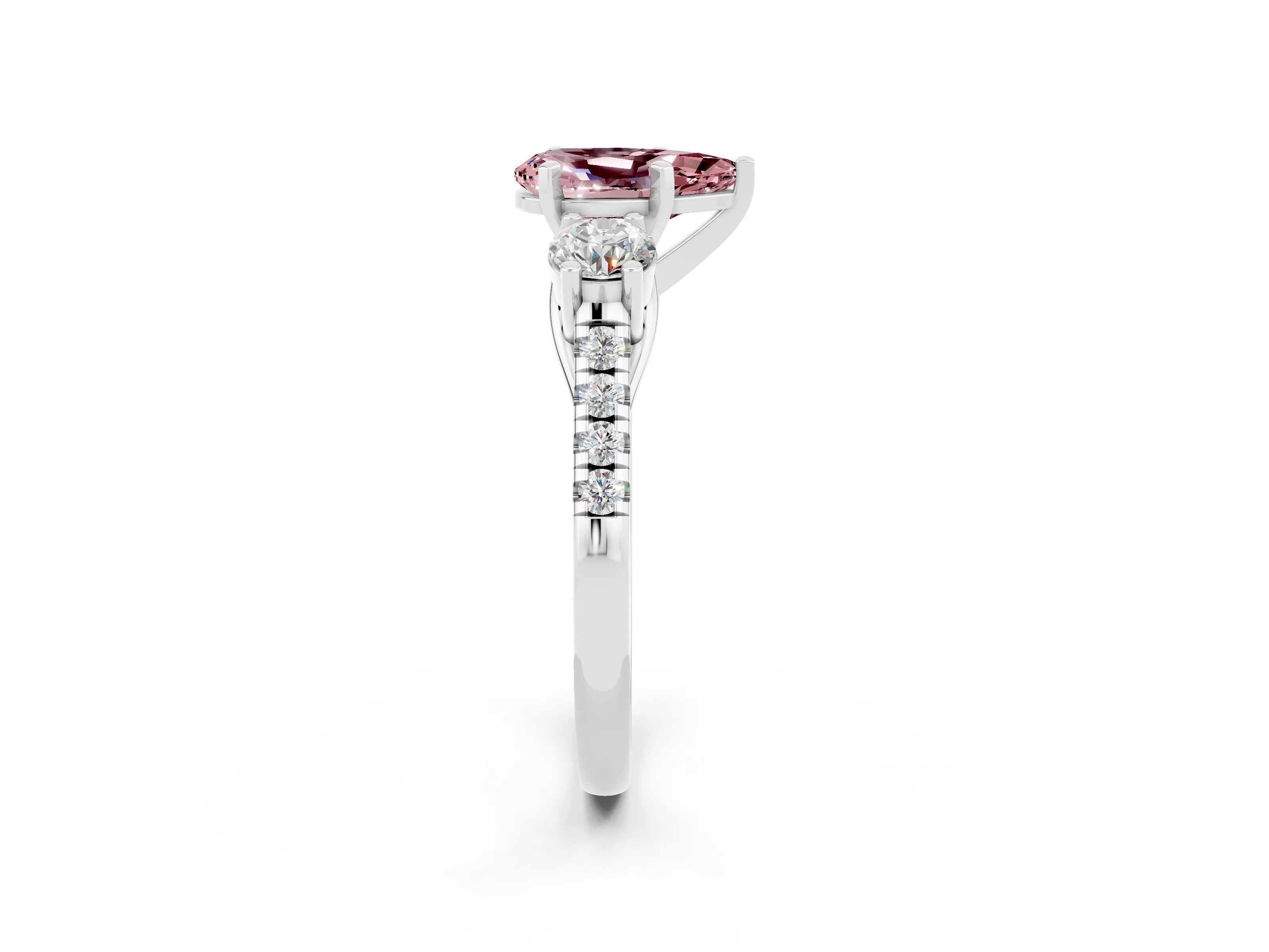 White gold Three-Stone Pear Cut Morganite Pavé Band with Four-Prong Setting_2