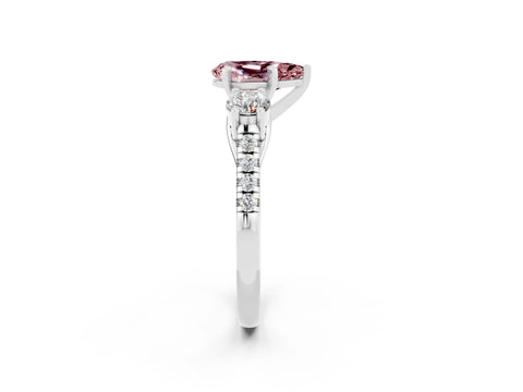 White gold Three-Stone Pear Cut Morganite Pavé Band with Four-Prong Setting_2