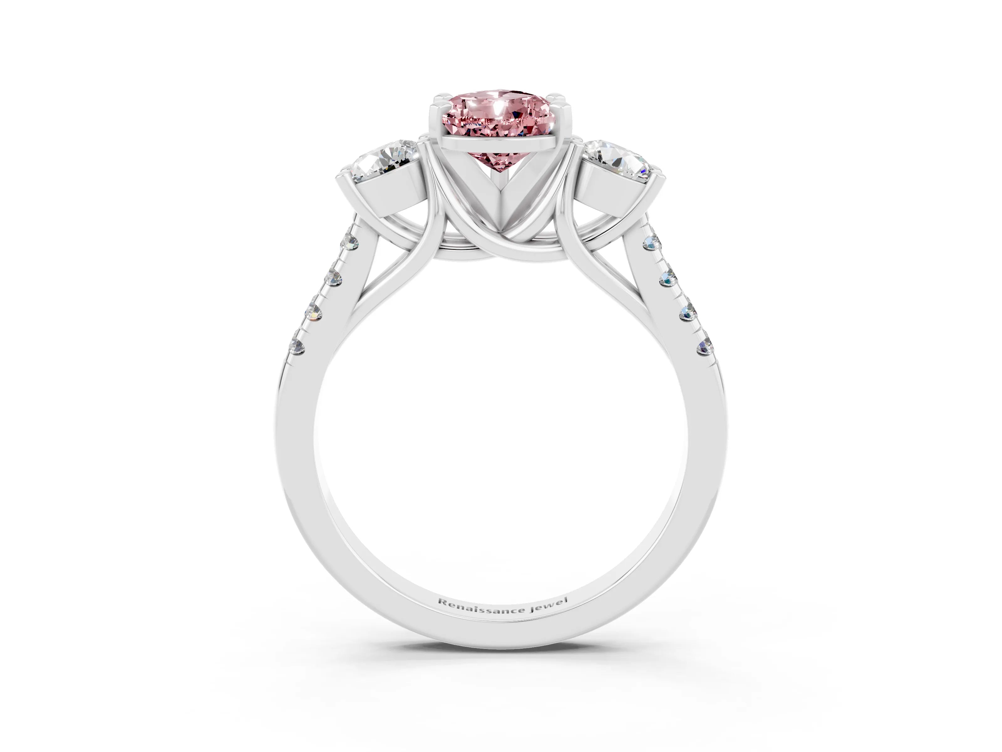 White gold Three-Stone Pear Cut Morganite Pavé Band with Four-Prong Setting_3