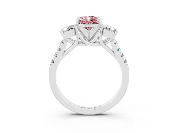 Platinum Three-Stone Pear Cut Morganite Pavé Band with Four-Prong Setting