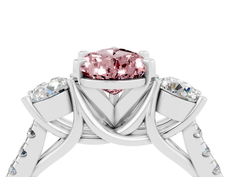 White gold Three-Stone Pear Cut Morganite Pavé Band with Four-Prong Setting_4
