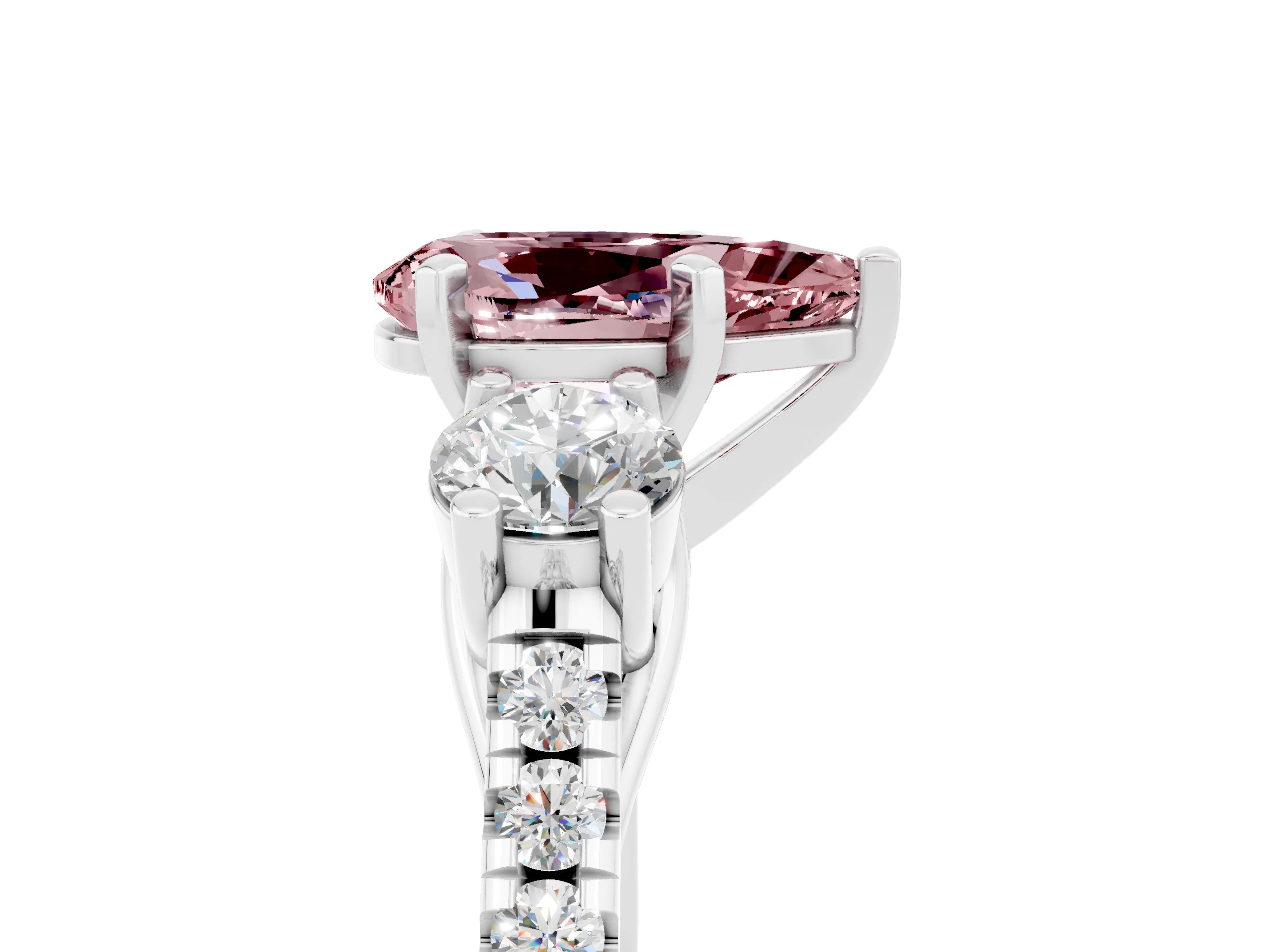 White gold Three-Stone Pear Cut Morganite Pavé Band with Four-Prong Setting_5
