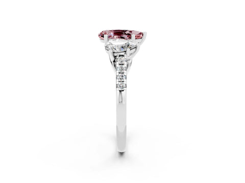 White gold Three-Stone Pear Cut Morganite Ring with Pavé Band and Prong Setting_14