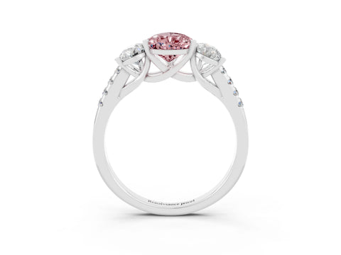 White gold Three-Stone Pear Cut Morganite Ring with Pavé Band and Prong Setting_15