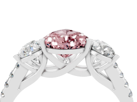 White gold Three-Stone Pear Cut Morganite Ring with Pavé Band and Prong Setting_16