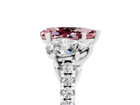 White gold Three-Stone Pear Cut Morganite Ring with Pavé Band and Prong Setting_17
