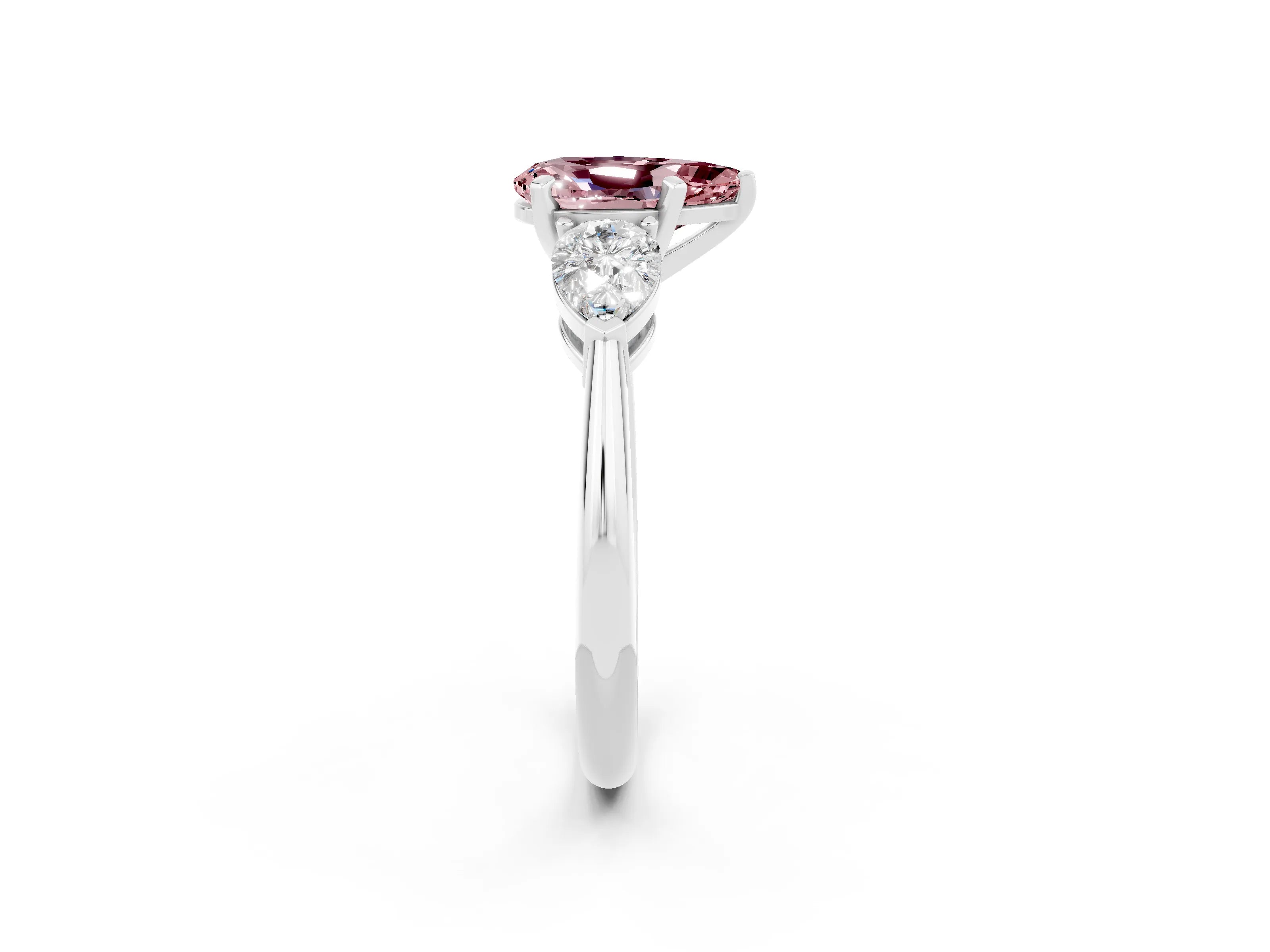 White gold Three-Stone Pear Cut Morganite Ring with Pear Side Stones and Four-Prong Setting_2