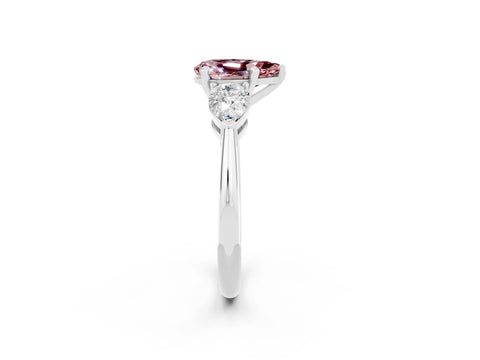 White gold Three-Stone Pear Cut Morganite Ring with Pear Side Stones and Four-Prong Setting_2