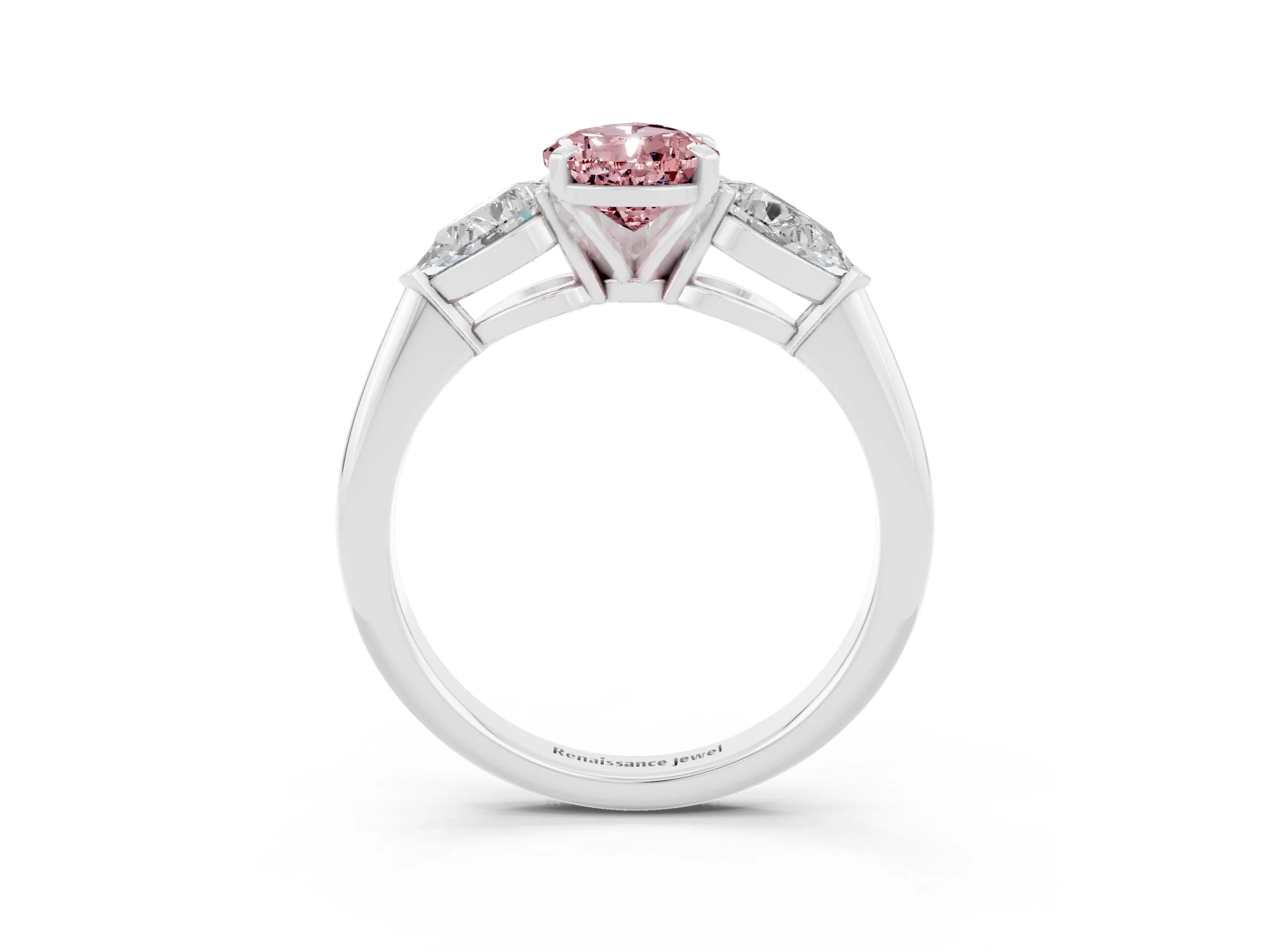 White gold Three-Stone Pear Cut Morganite Ring with Pear Side Stones and Four-Prong Setting_3