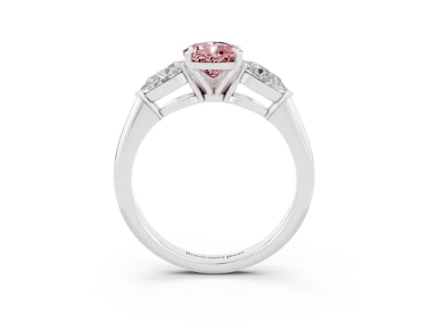 White gold Three-Stone Pear Cut Morganite Ring with Pear Side Stones and Four-Prong Setting_3