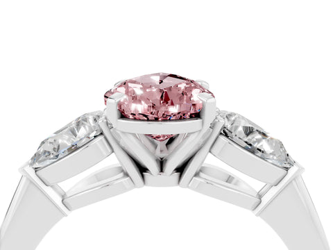 White gold Three-Stone Pear Cut Morganite Ring with Pear Side Stones and Four-Prong Setting_4