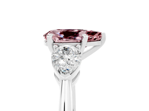 White gold Three-Stone Pear Cut Morganite Ring with Pear Side Stones and Four-Prong Setting_5