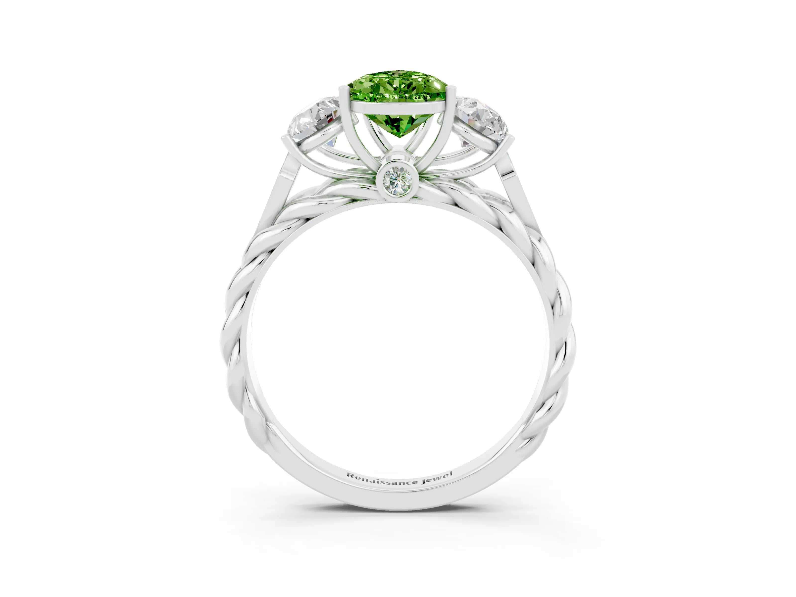 White gold Three-Stone Pear Cut Peridot Braided Band Ring with Four-Prong Setting_15