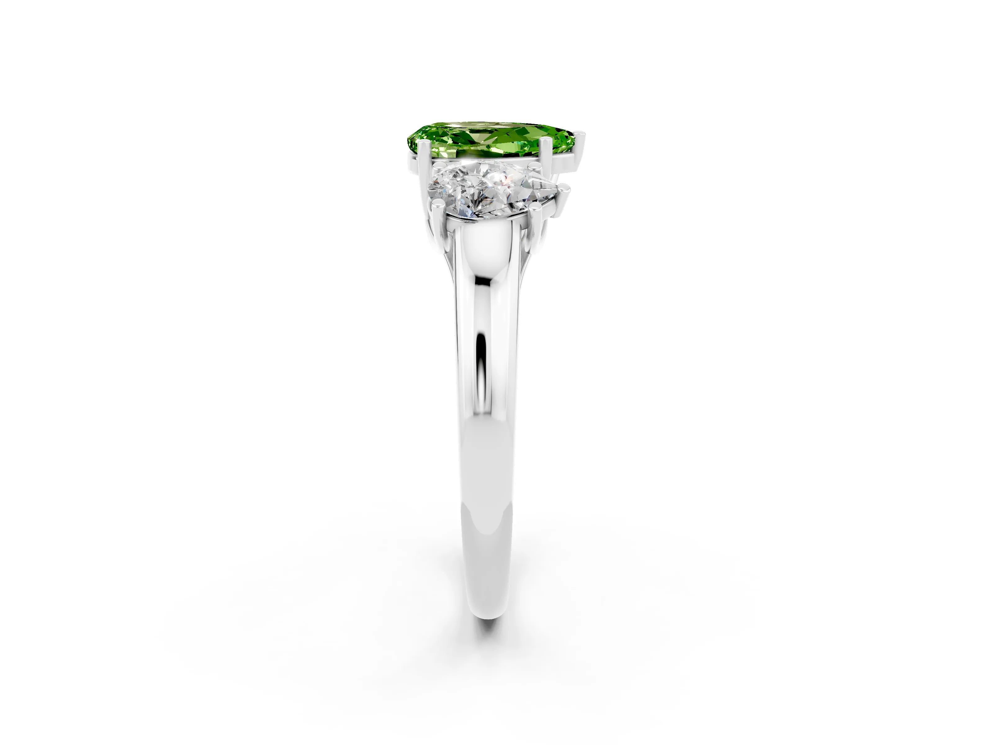 White gold Three-Stone Pear Cut Peridot Engagement Ring with Prong Setting_2