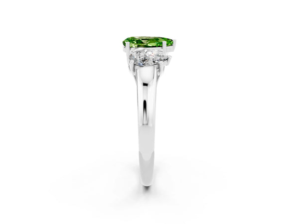 White gold Three-Stone Pear Cut Peridot Engagement Ring with Prong Setting