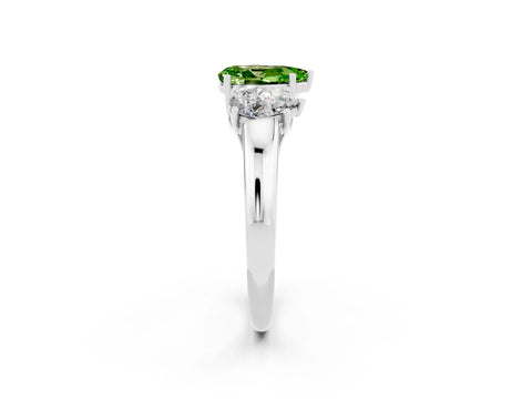 White gold Three-Stone Pear Cut Peridot Engagement Ring with Prong Setting_2