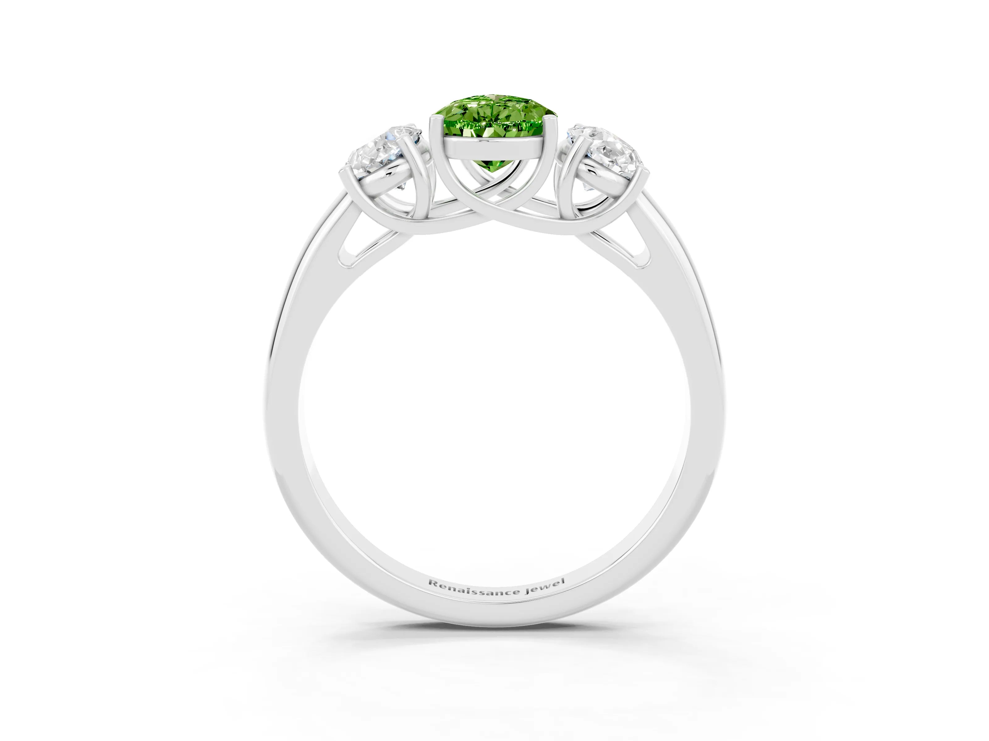 White gold Three-Stone Pear Cut Peridot Engagement Ring with Prong Setting_3