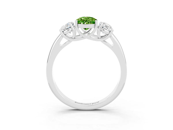 Silver Three-Stone Pear Cut Peridot Engagement Ring with Prong Setting
