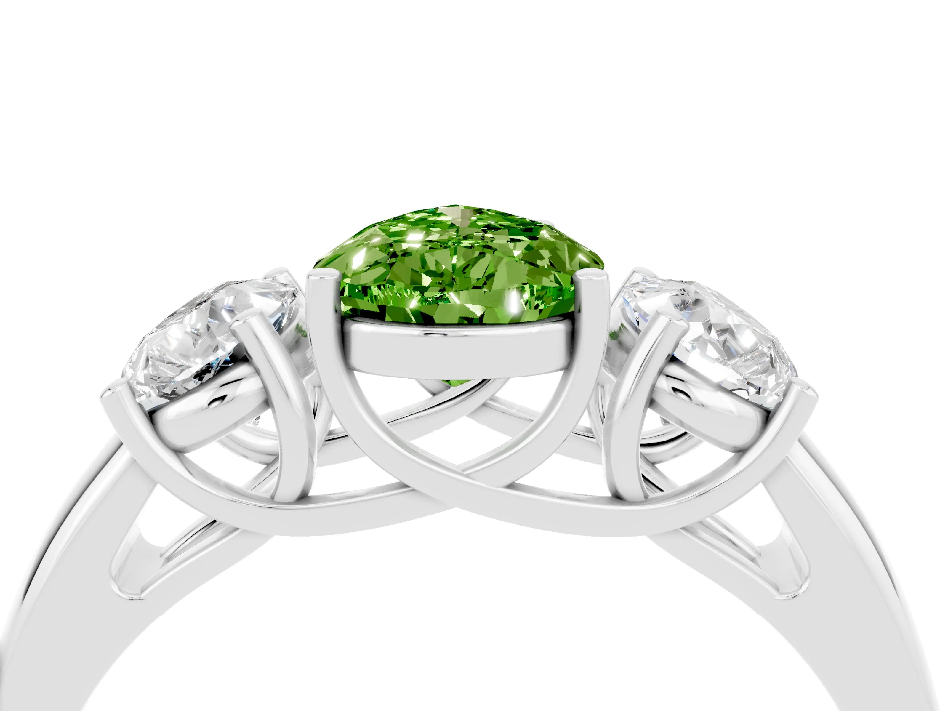 White gold Three-Stone Pear Cut Peridot Engagement Ring with Prong Setting_4