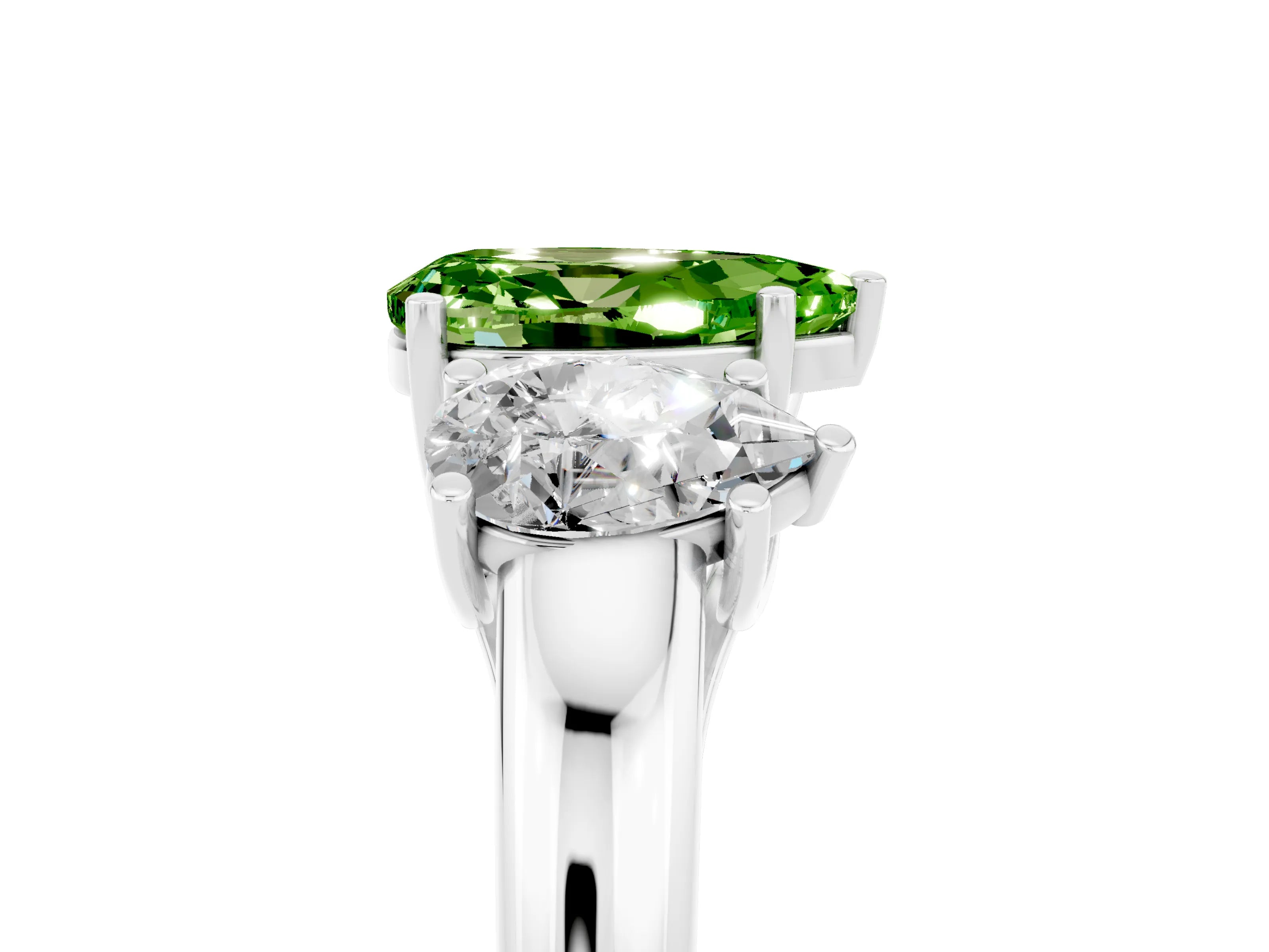 White gold Three-Stone Pear Cut Peridot Engagement Ring with Prong Setting_5