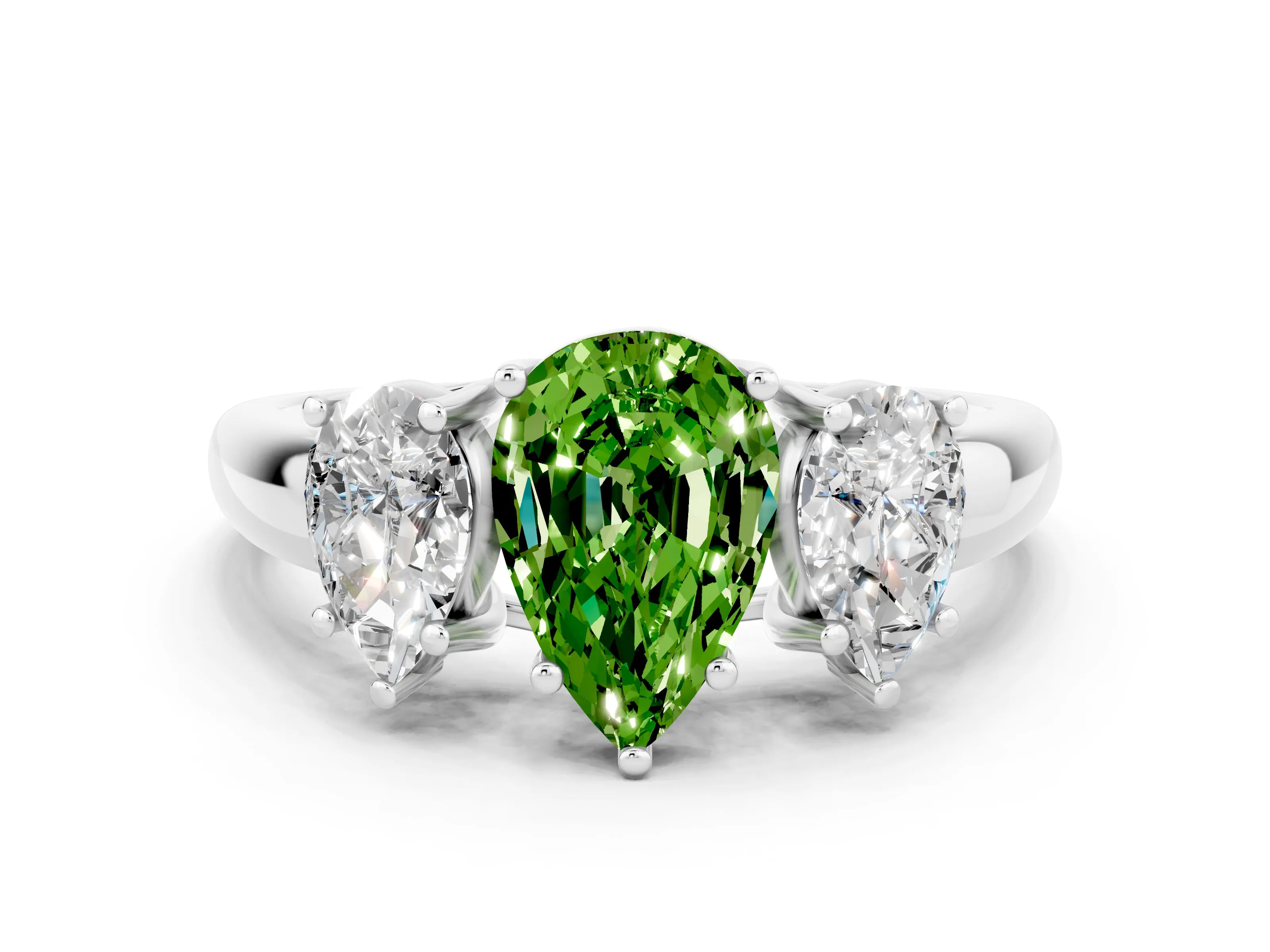 White gold Three-Stone Pear Cut Peridot Engagement Ring with Prong Setting