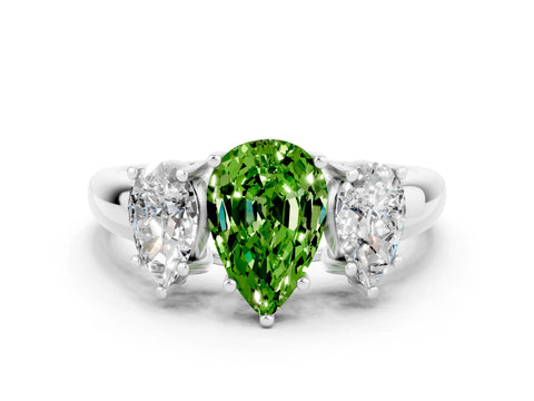 White gold Three-Stone Pear Cut Peridot Engagement Ring with Prong Setting