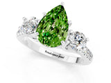 White gold Three-Stone Pear Cut Peridot Pavé Band with Four-Prong Setting_1