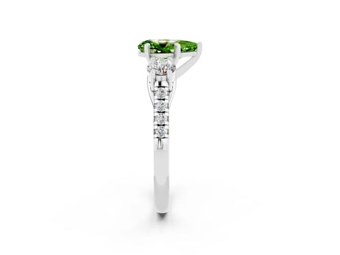 White gold Three-Stone Pear Cut Peridot Pavé Band with Four-Prong Setting_2