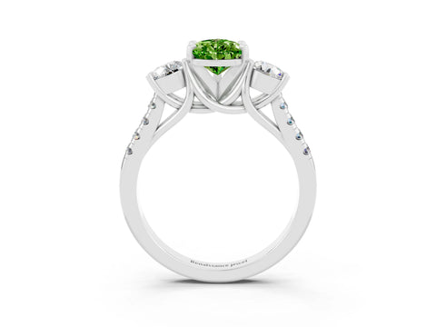 White gold Three-Stone Pear Cut Peridot Pavé Band with Four-Prong Setting_3
