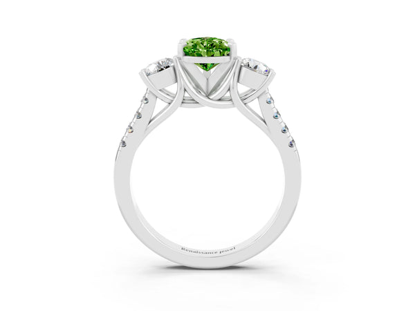 Silver Three-Stone Pear Cut Peridot Pavé Band with Four-Prong Setting